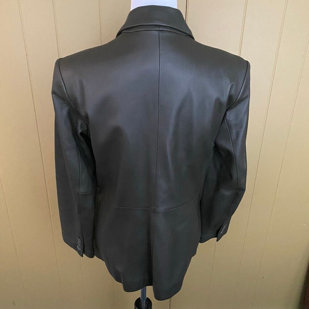 Preston & York women M 3 button grey leather jacket w/orange satin lining - Picture 5 of 12